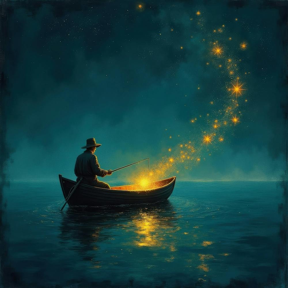 Mann fischt in einem Boot