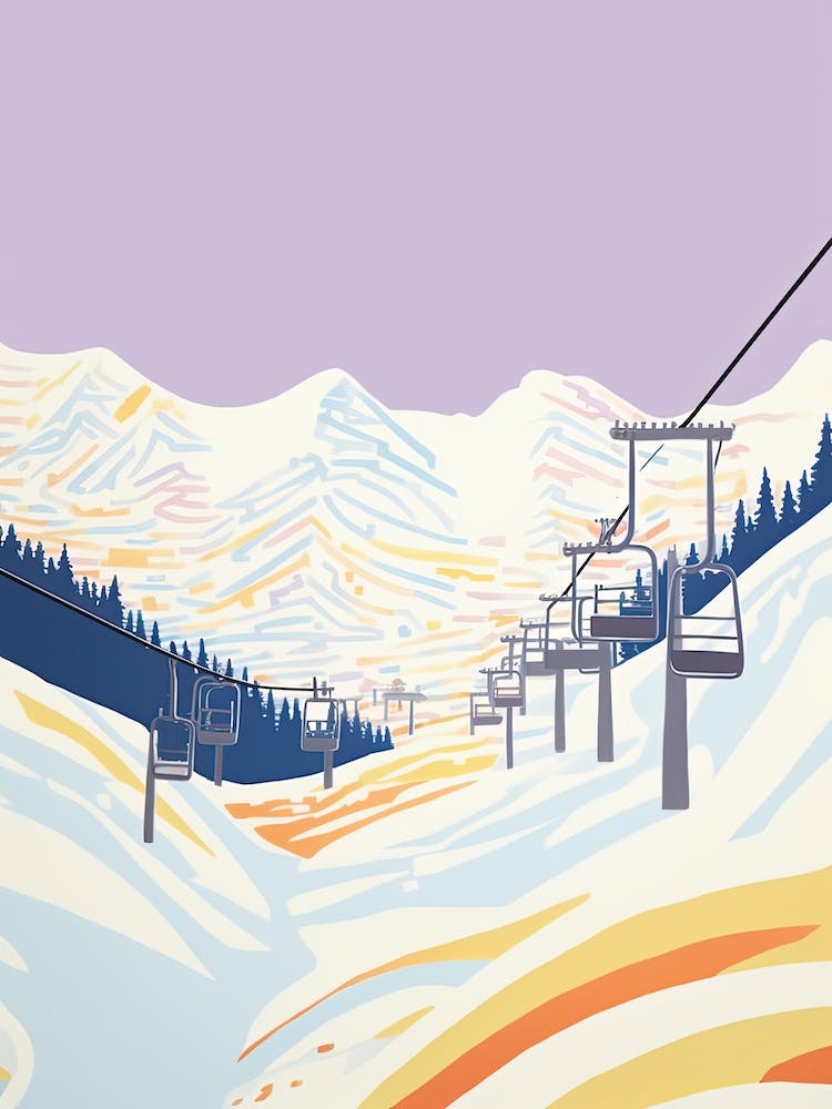 Lech Zurs Am Arlberg   Austria, Ski Resort Pastel Colours Illustration 0