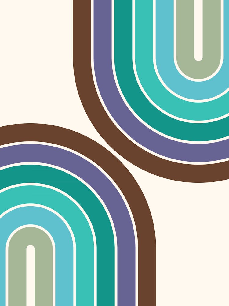 Mid-Century Modern Geometrischer Regenbogen C13 in Ästhetischem Braun Lila Petrol Salbeigrün 01