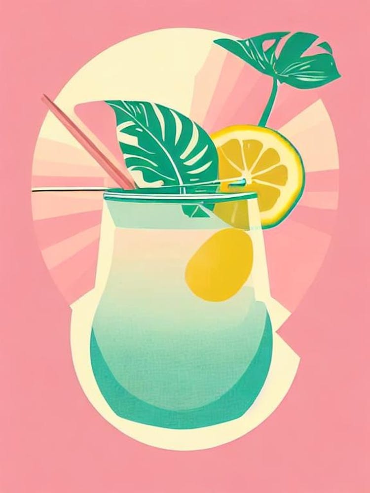 Planters Punch Retro Pink Cocktail Poster
