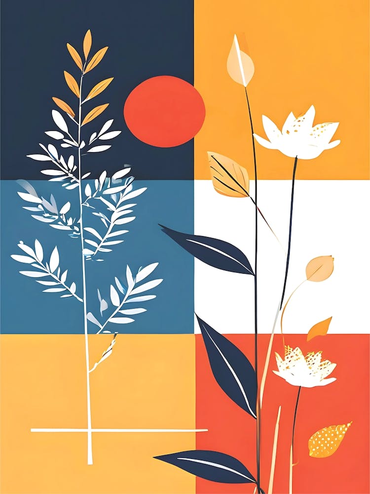 Abstract Botanical Harmony in Color Blocks