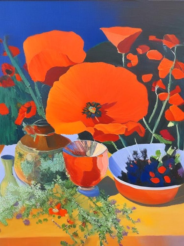 California Poppy Spices And Herbs Oil Painting