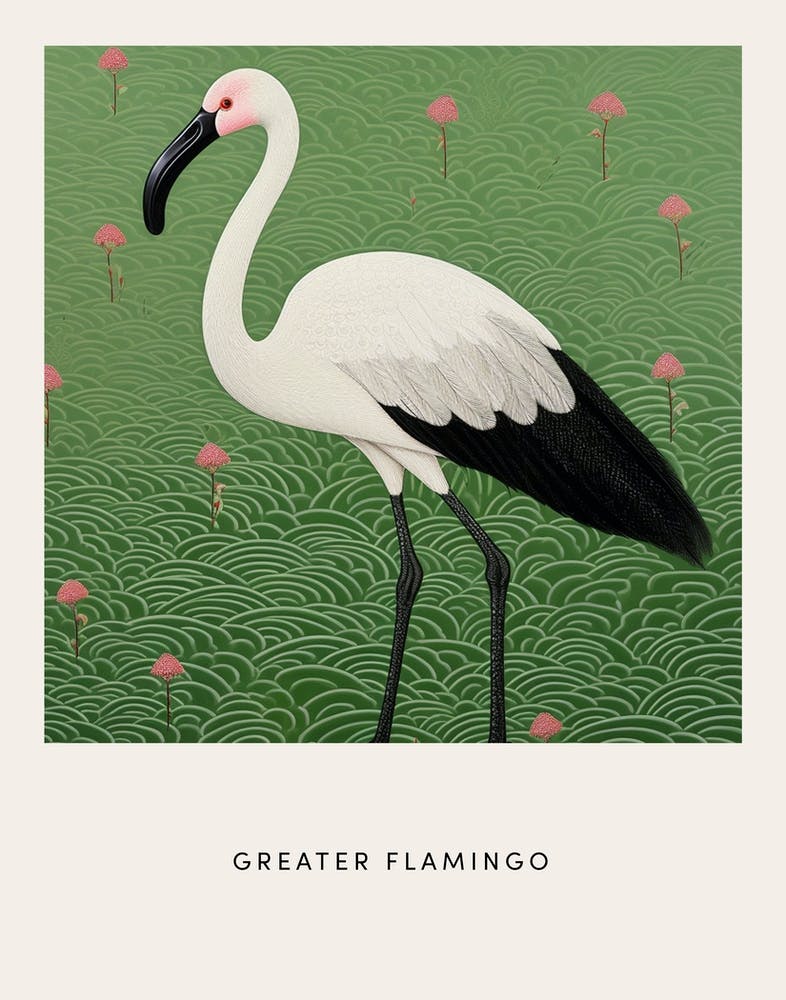 Ohara Koson Inspired Bird Painting Greater Flamingo 1 Poster