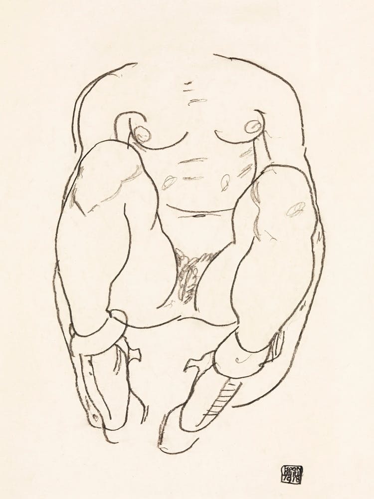 Naked Woman spreading Legs; Torso of a Seated Woman with Boots (1918), Egon Schiele