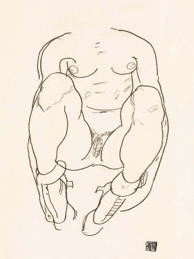 Naked Woman spreading Legs; Torso of a Seated Woman with Boots (1918), Egon Schiele