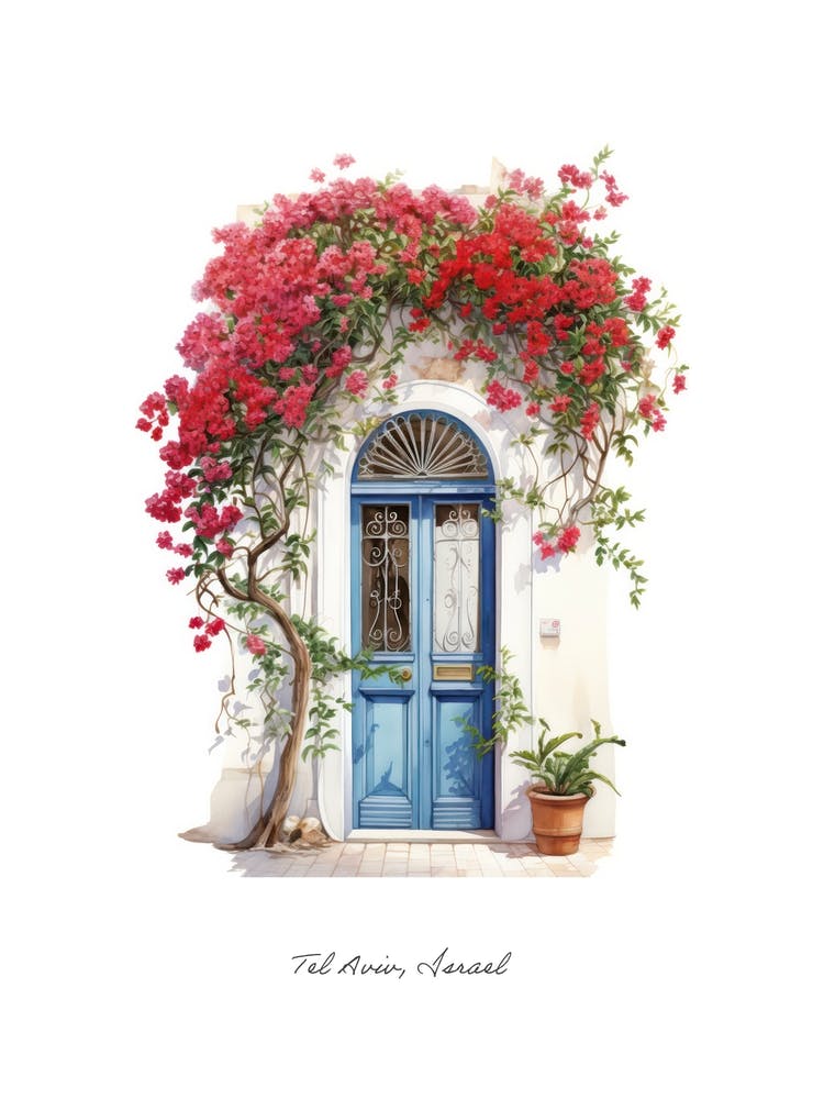 Tel Aviv, Israel   Mediterranean Doors Watercolour Painting 1 Poster