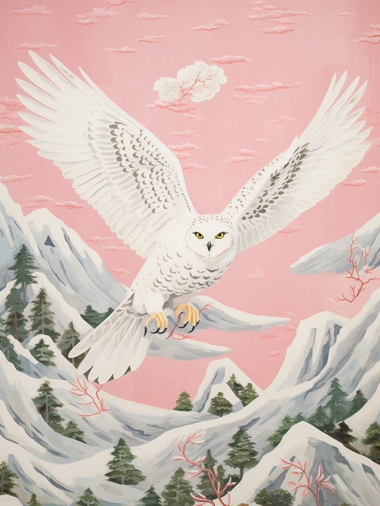 Vintage Japanese Inspired Bird Print Snowy Owl 2