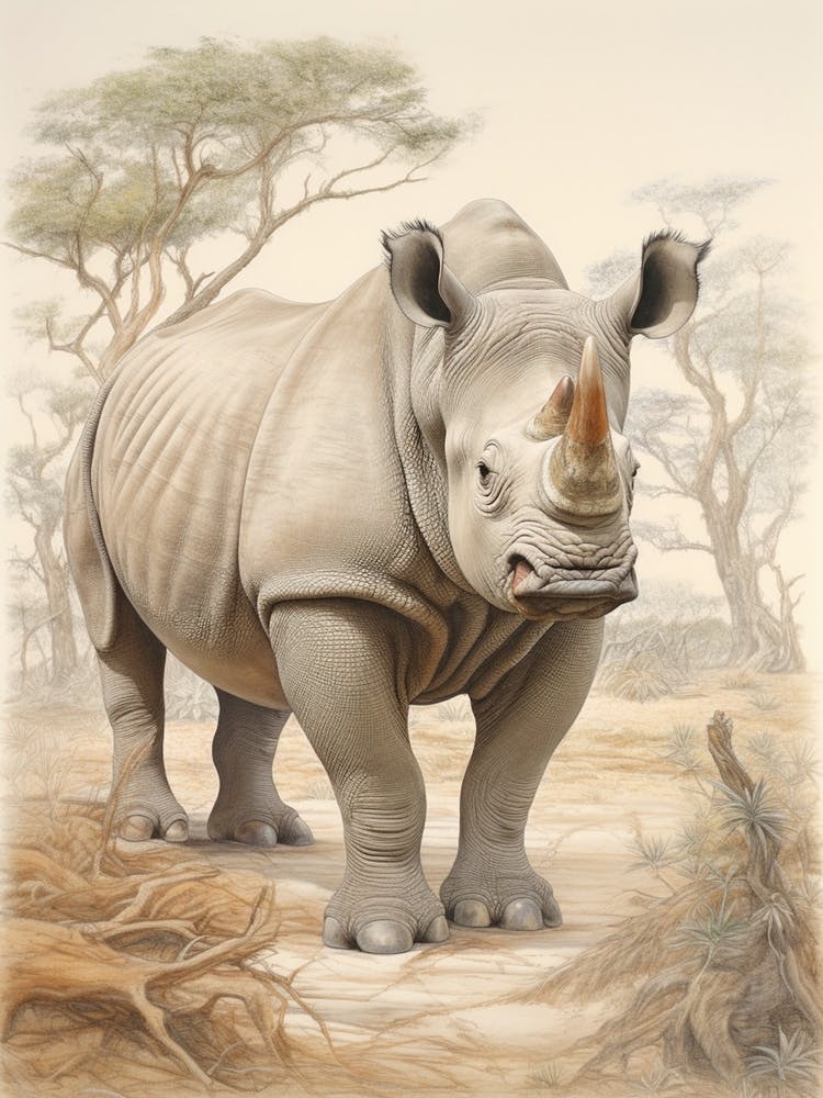 Rhino In The Savannah Landscape 1