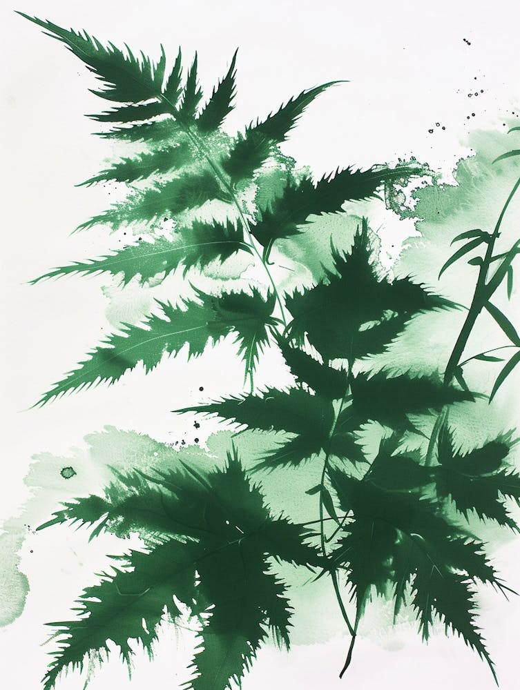 Green Ink Painting Of A Japanese Tassel Fern 3
