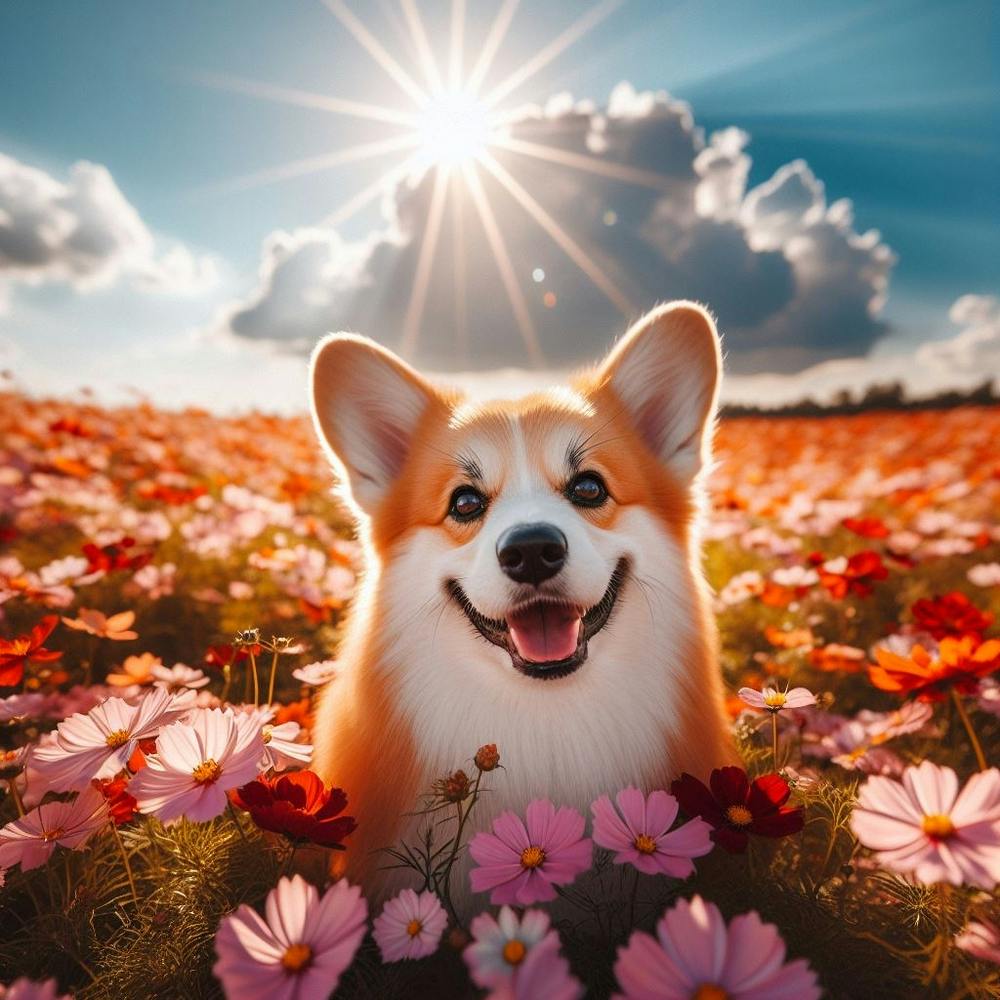 Corgi In A Flower Field