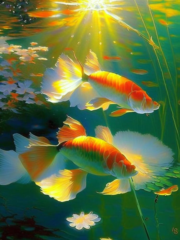 Butterfly Koi Fish Monet Style Classic Painting