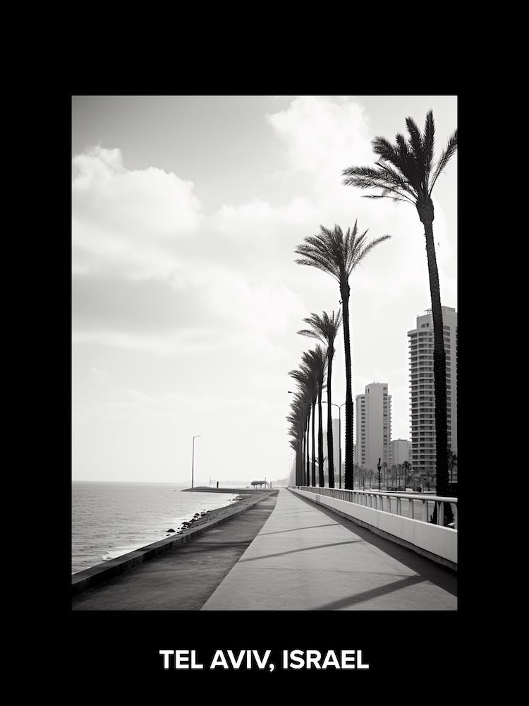 Poster Of Tel Aviv, Israel, Mediterranean Black And White Photography Analogue 4