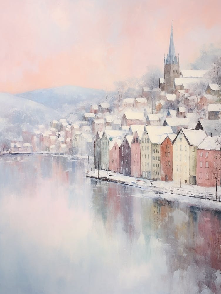 Verträumtes Wintergemälde Bergen Norwegen 3