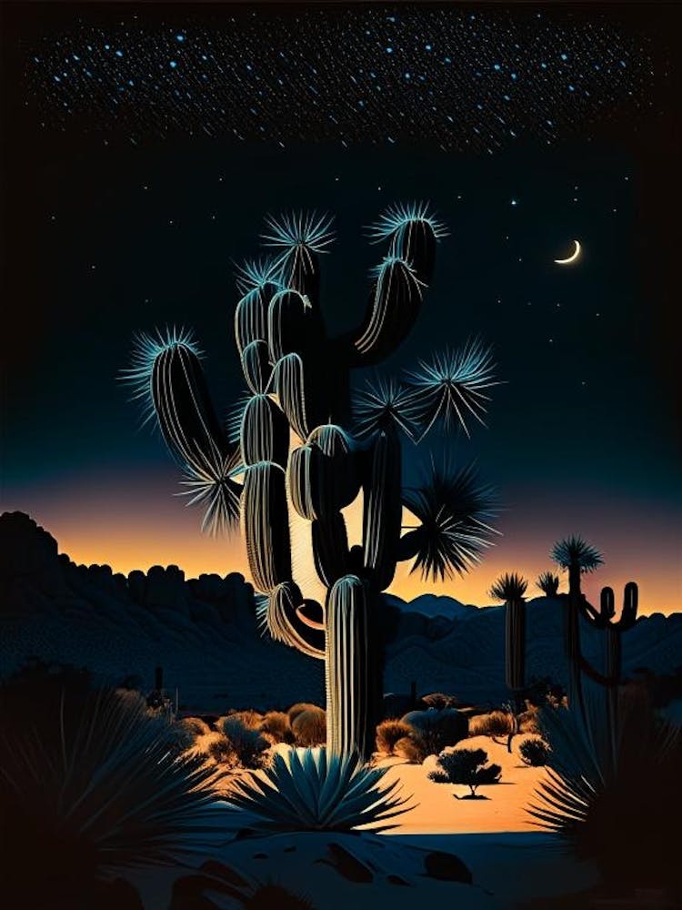 Joshua Tree At Night Retro Illustration (1)