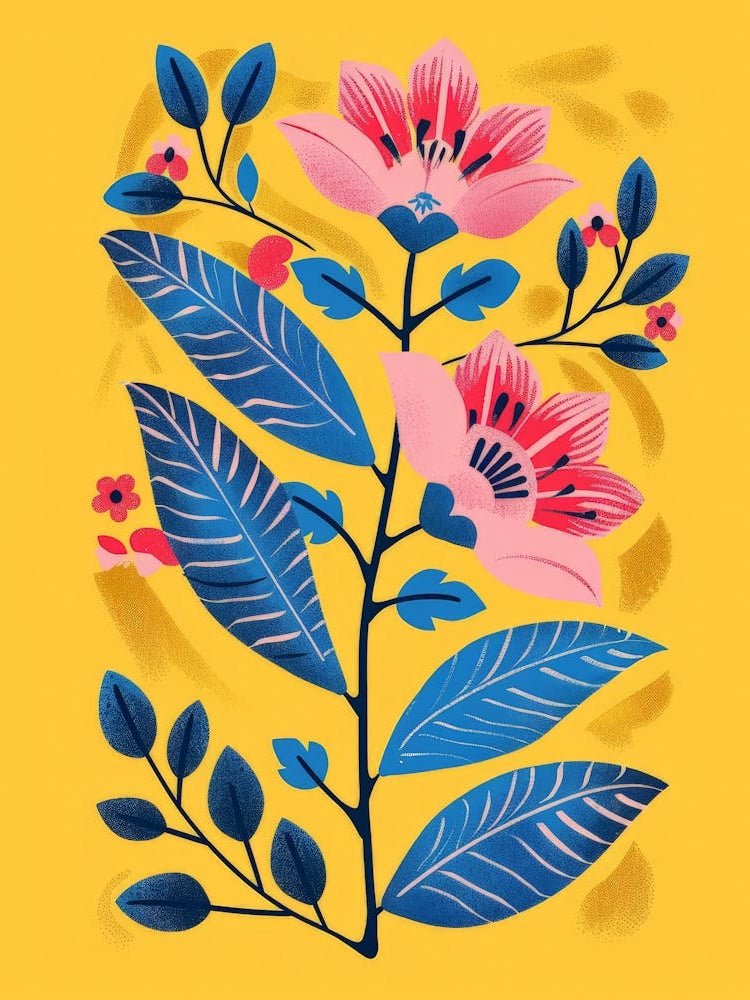 Pink Flowers On A Yellow Background