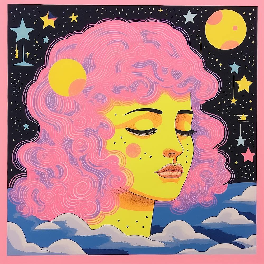 Surreal Space Girl Portrait, Candy Colours