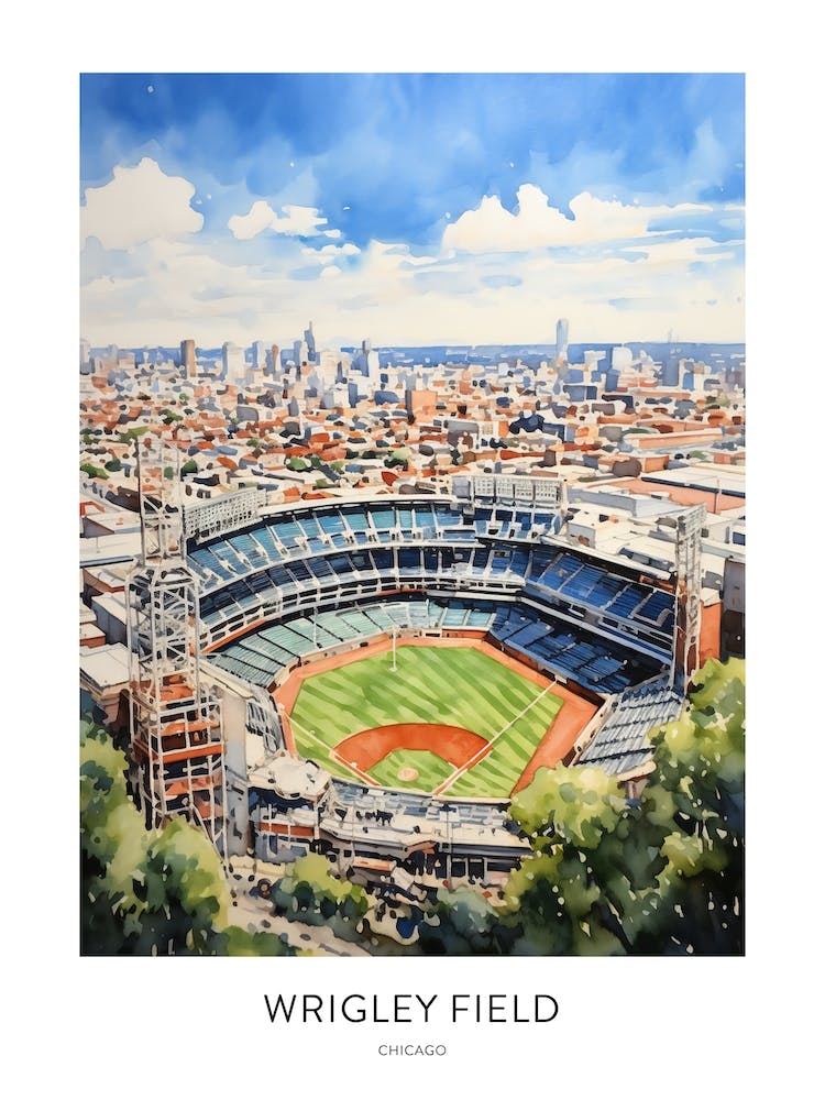 Wrigley Field Chicago Watercolour Travel Poster