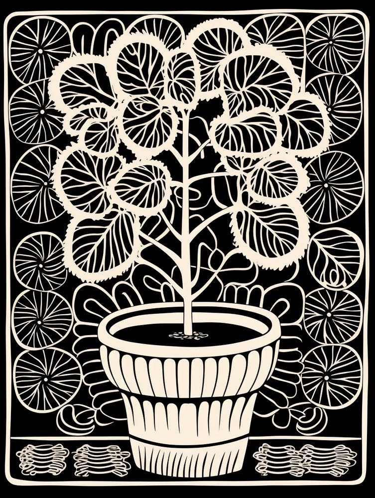 B&W Plant Illustration Chinese Money Plant 2