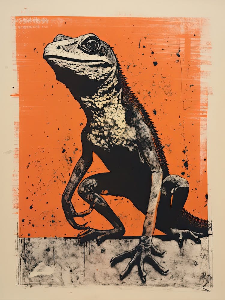 Lizard, Woodblock Animal Drawing 1