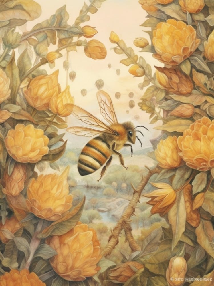 Nectar Bee Beehive Watercolour Illustration 1