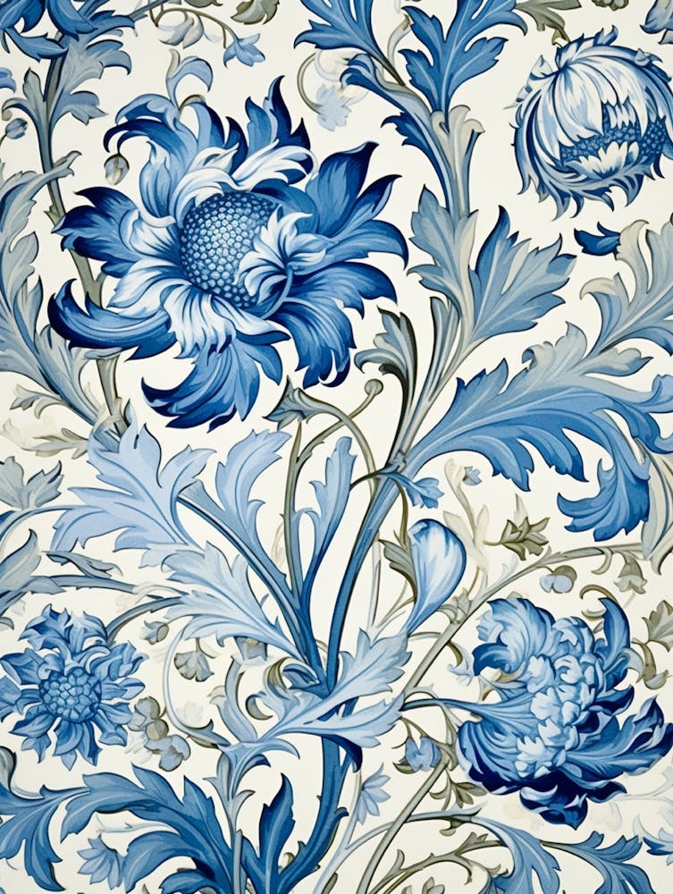 Blue And White Floral Wallpaper