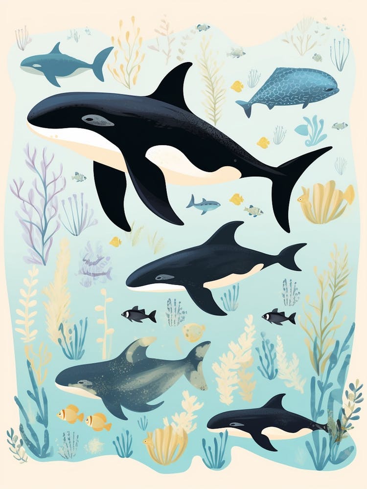 Group Of Whales Cute Pastel 1