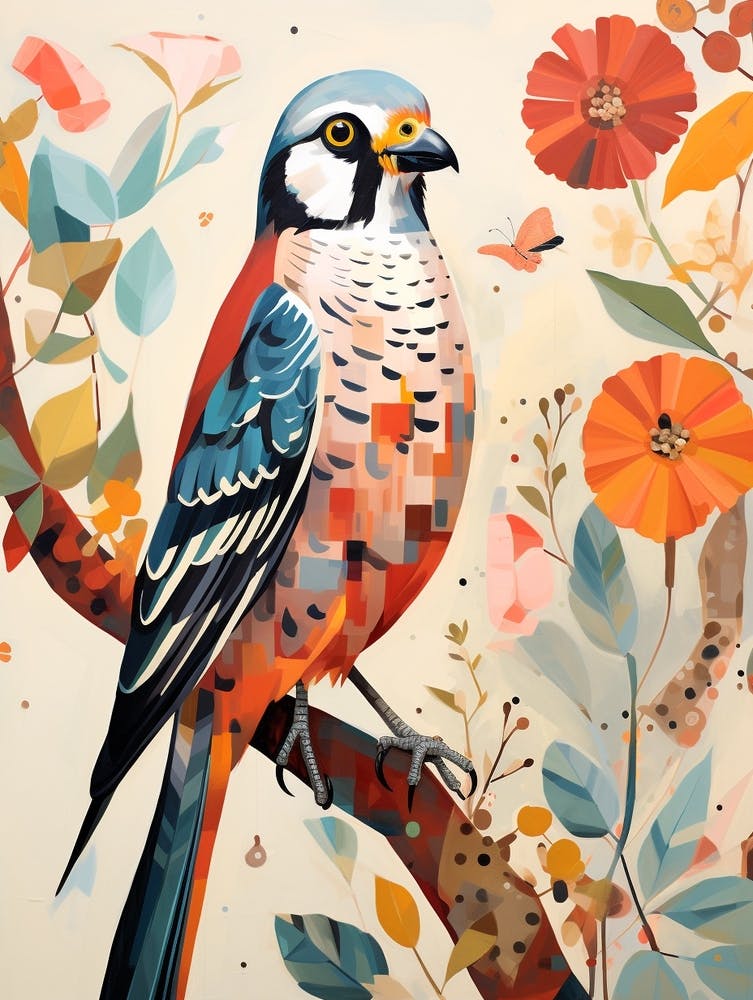 Bird Painting Collage American Kestrel 4