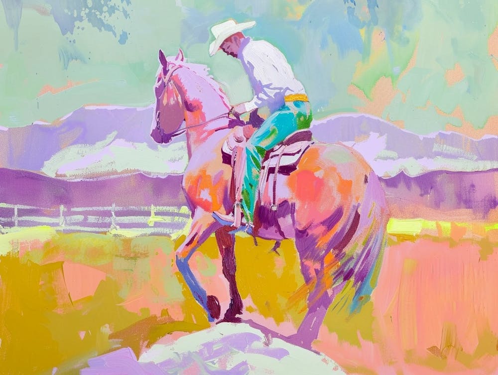 Neon Cowboy In Rocky Mountains 1 Painting