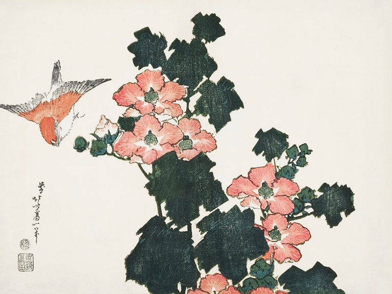 Red Roses And Bird (1760–1849), Katsushika Hokusai