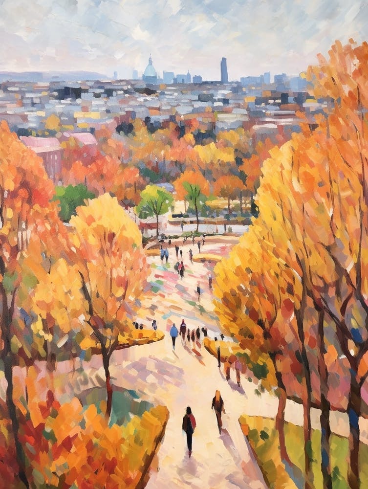 Autumn City Park Painting Montjuc Park Barcelona 2