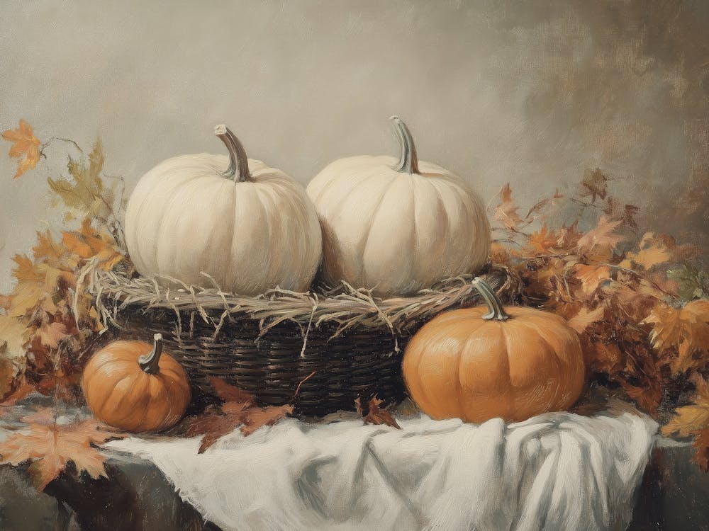 Three Pumpkins In A Basket
