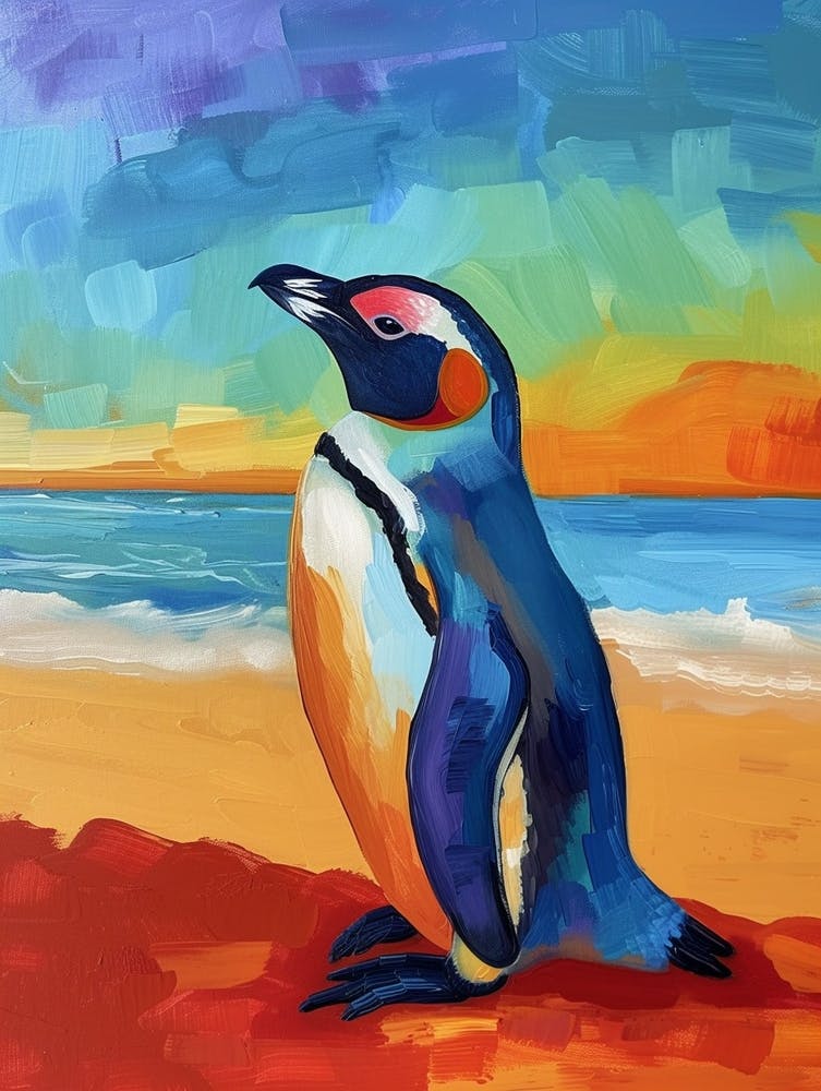 Galapagos Penguin St Andrews Bay Colour Block Painting 2