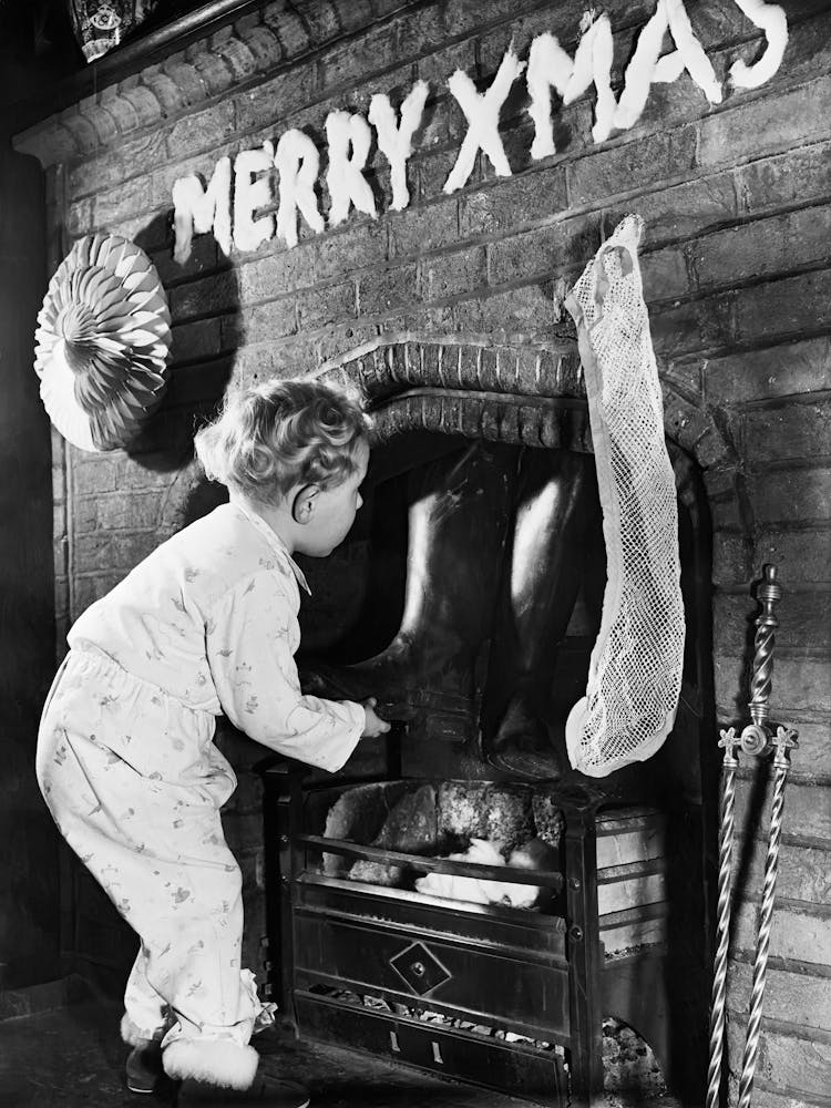 Looking for Santa, Black and White Vintage Photo