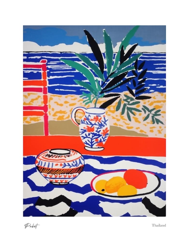 Phuket Thaïlande Style Matisse 3 Affiche de Voyage à l'Aquarelle