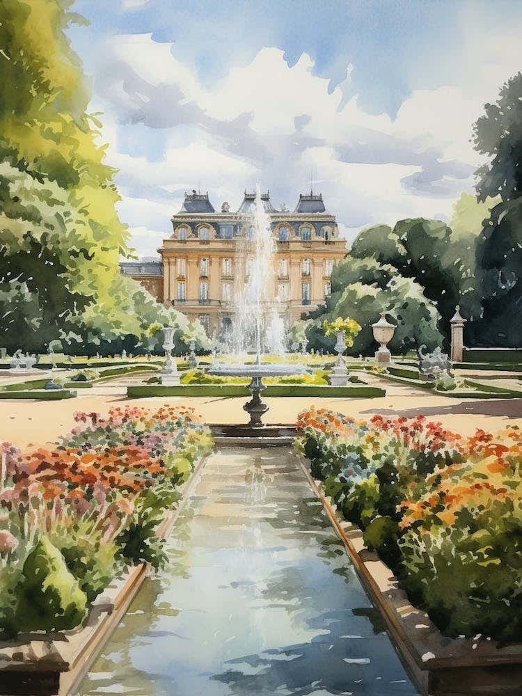 Versailles Gardens France Watercolour Painting 4