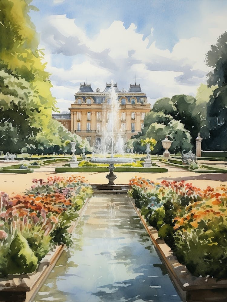 Gärten von Versailles Frankreich Aquarellgemälde 4