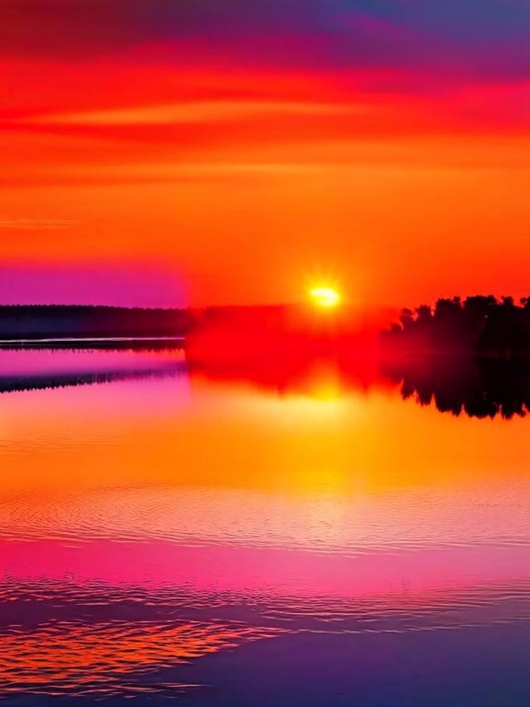 Sunrise Over Lake Waterscape Pop Art Photography 1