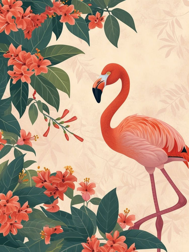 Andean Flamingo And Bougainvillea Minimalist Illustration 4