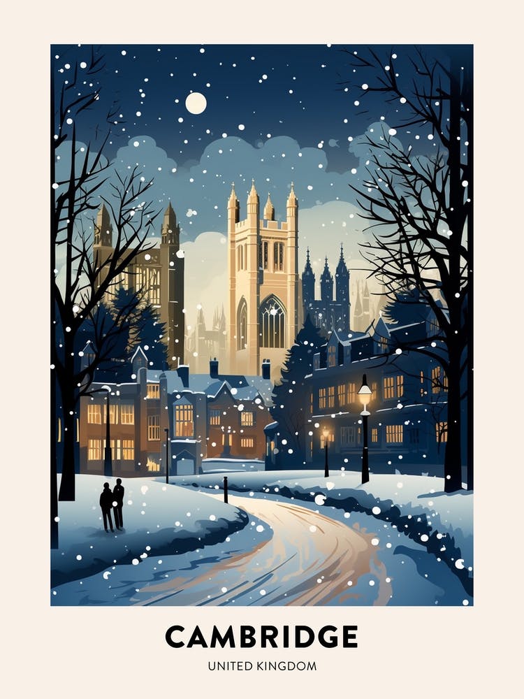 Winter Night  Travel Poster Cambridge United Kingdom 3