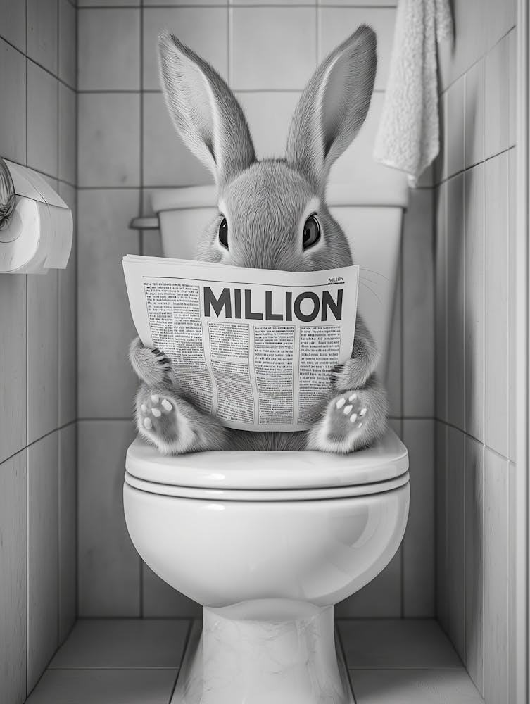 Rabbit On The Toilet Print Bathroom Print Rabbit Lover Gift Funny Bathroom