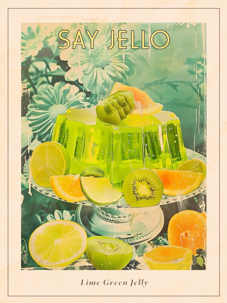 Fruity Lime Green Jelly Retro Collage 1 Poster