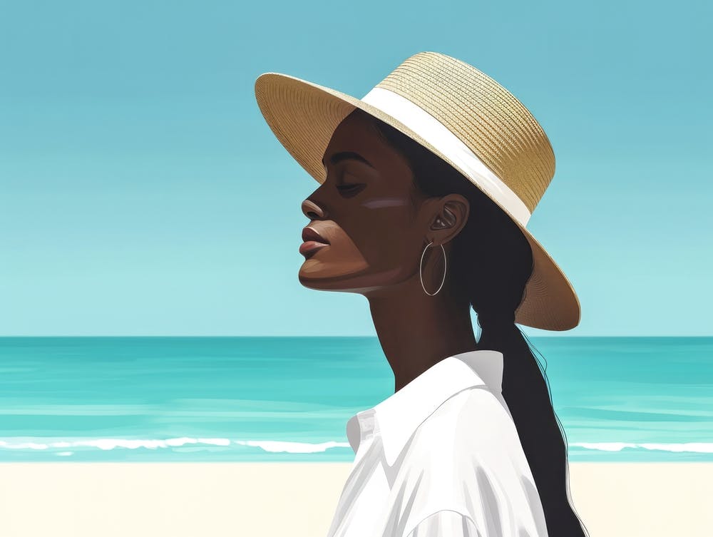 Illustration of an African American woman at the beach 2