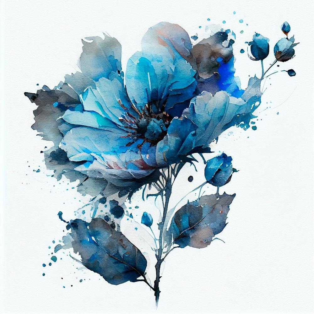 Blue Watercolor Flower Abstract
