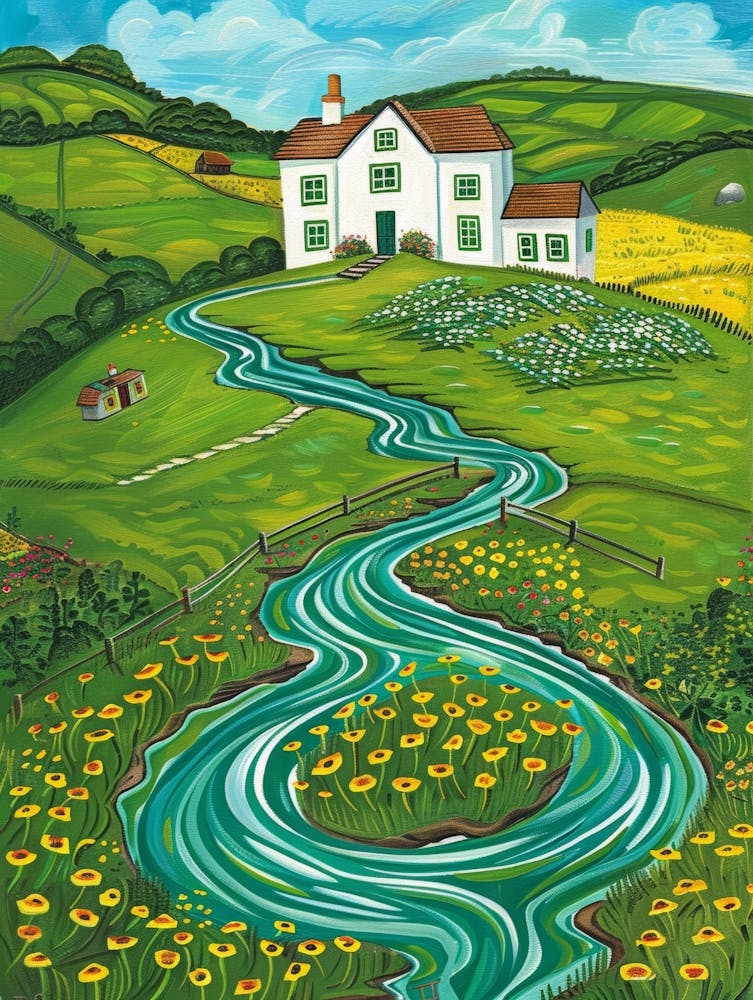 River Running Through The Fields