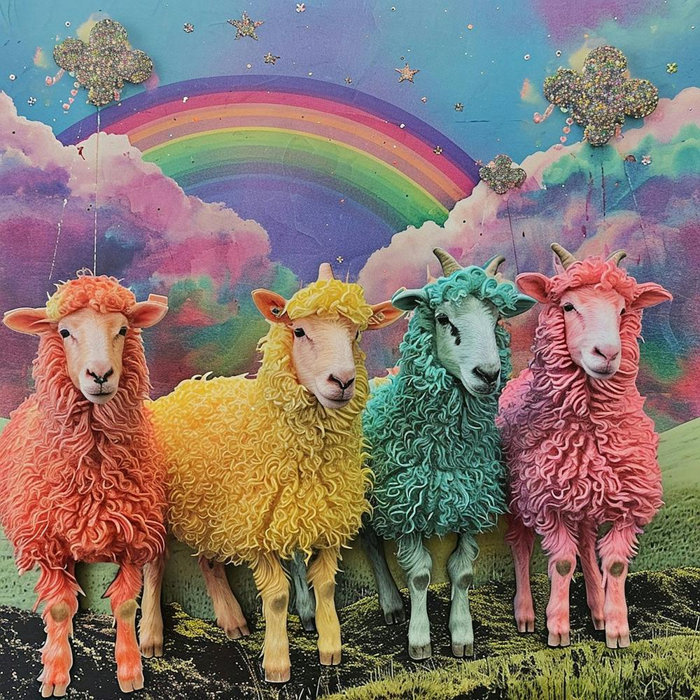 Rainbow Sheep Glitter Collage