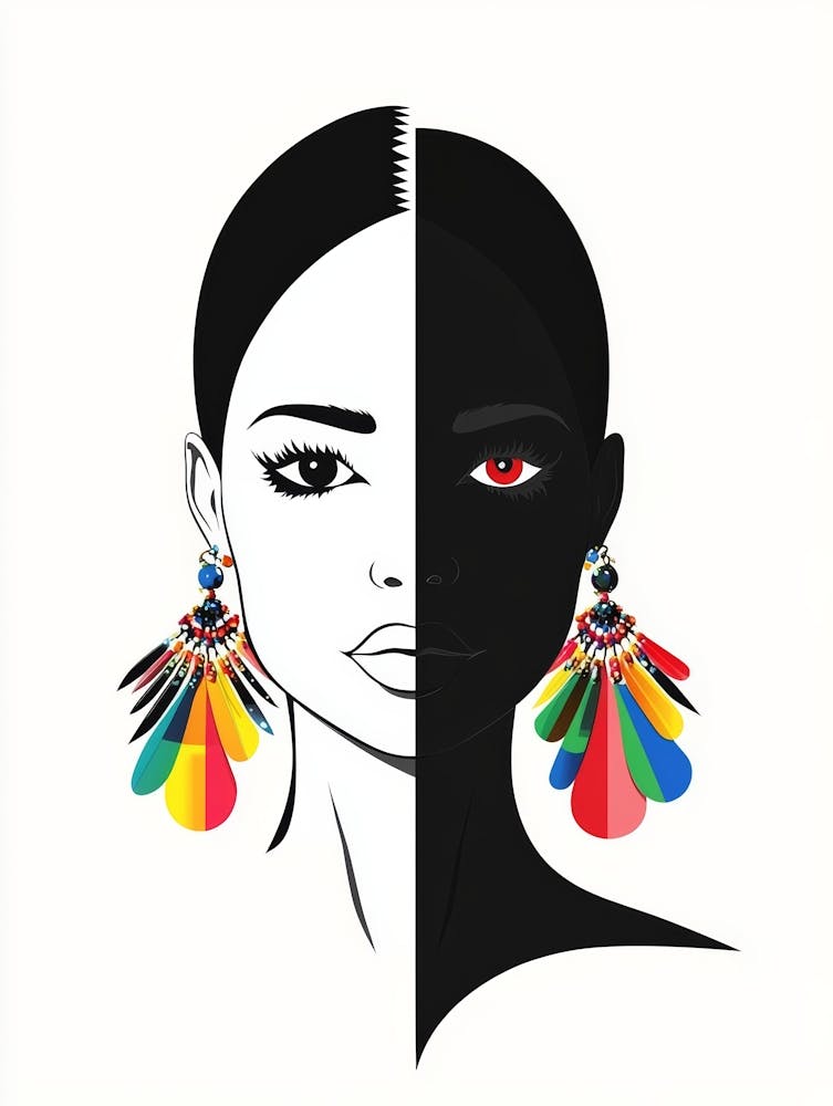 Black And White Woman With Colorful Earrings