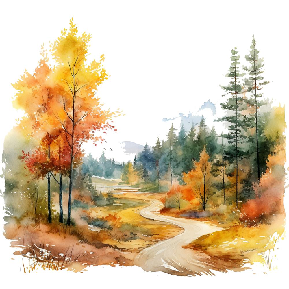 Watercolor Autumn Road