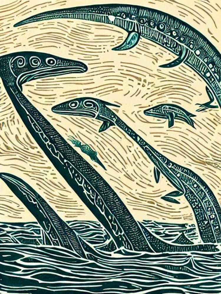 Plesiosaur Linocut