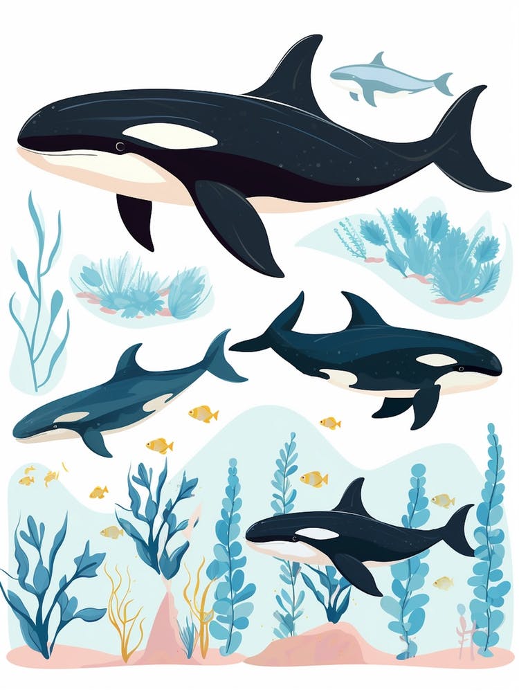 Pastel Blue Cute Orca Whales