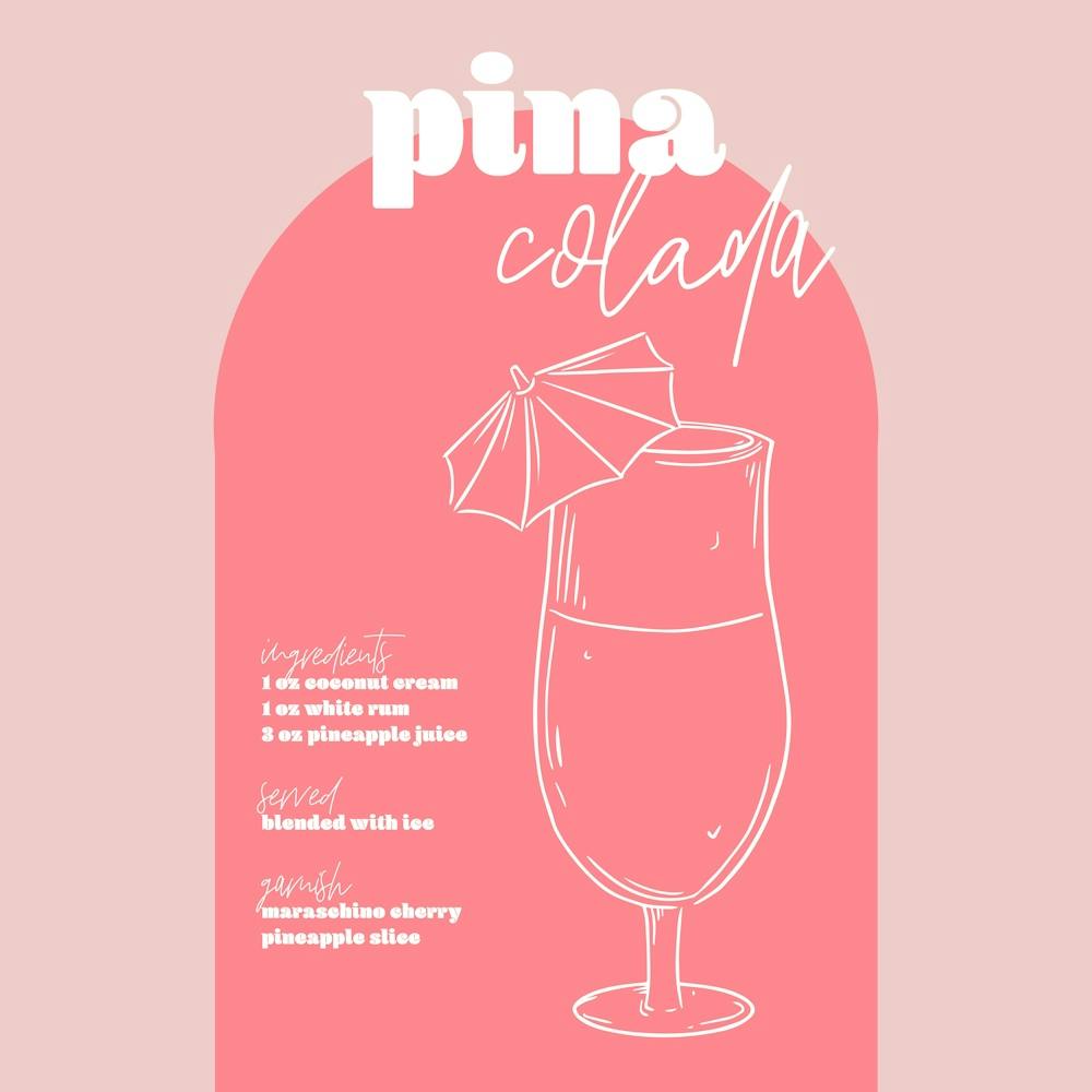 Vintage Retro Inspired Pina Colada Recipe Pink And Dark Pink Square